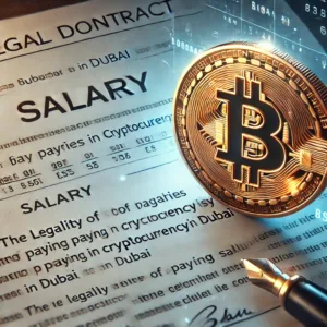 Dall·e 2024 08 24 08.02.27 A Modern And Professional Cover Image For An Article About The Legality Of Paying Salaries In Cryptocurrency In Dubai. The Image Shows A Close Up Of A